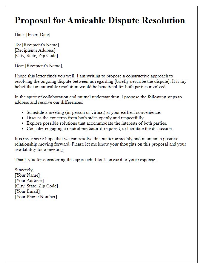 Letter template of proposal for amicable dispute resolution