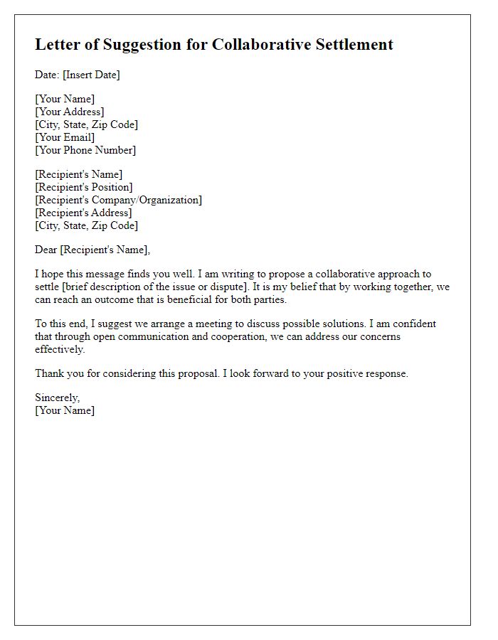 Letter template of suggestion for collaborative settlement