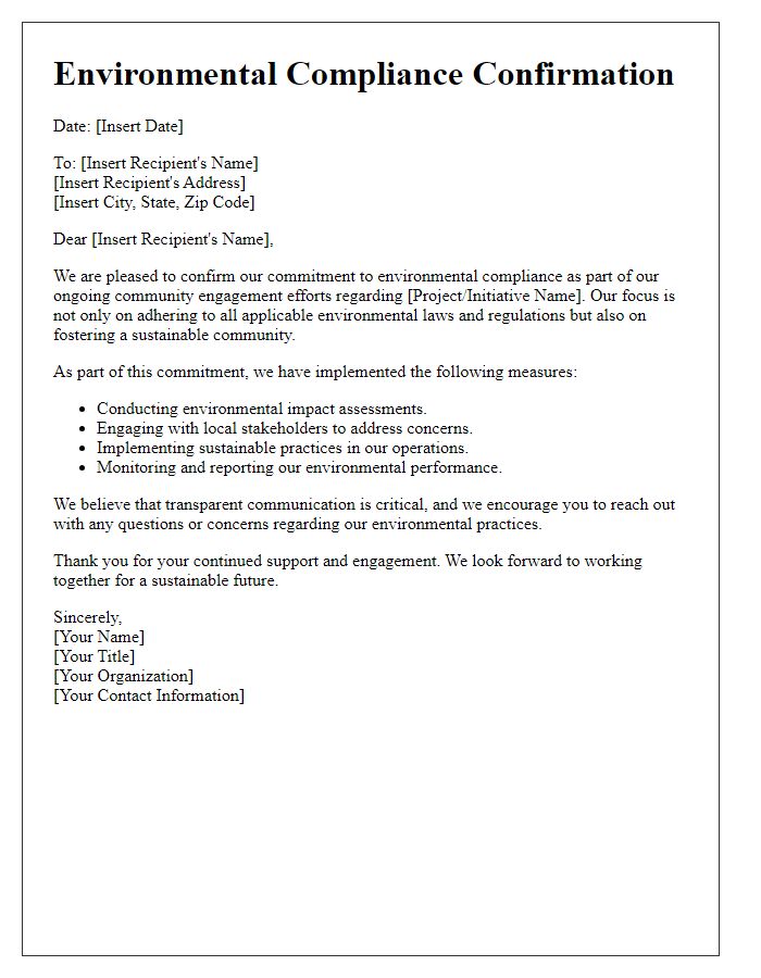 Letter template of Environmental Compliance Confirmation for Community Engagement