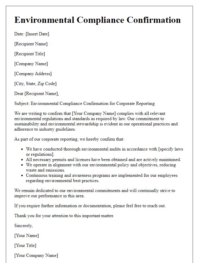 Letter template of Environmental Compliance Confirmation for Corporate Reporting