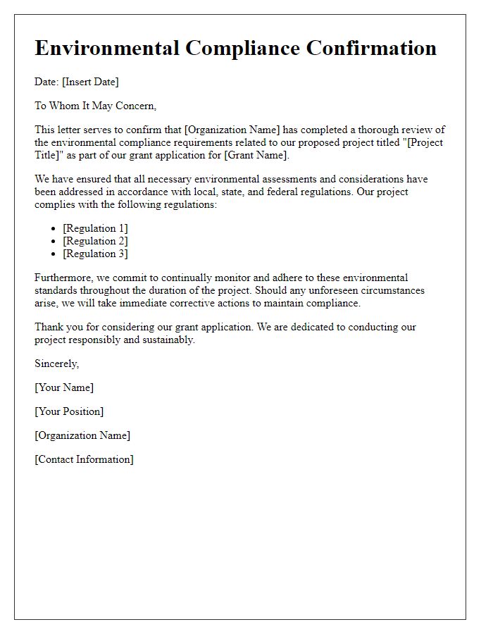 Letter template of Environmental Compliance Confirmation for Grant Applications