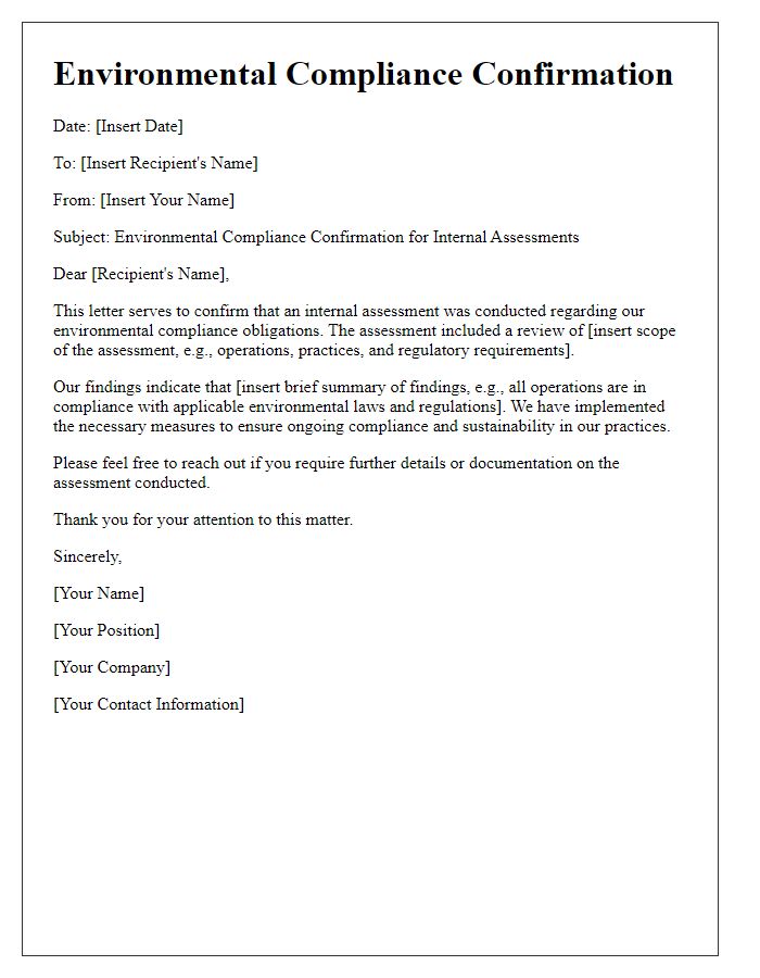 Letter template of Environmental Compliance Confirmation for Internal Assessments