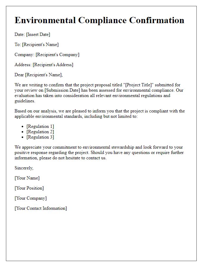 Letter template of Environmental Compliance Confirmation for Project Proposals