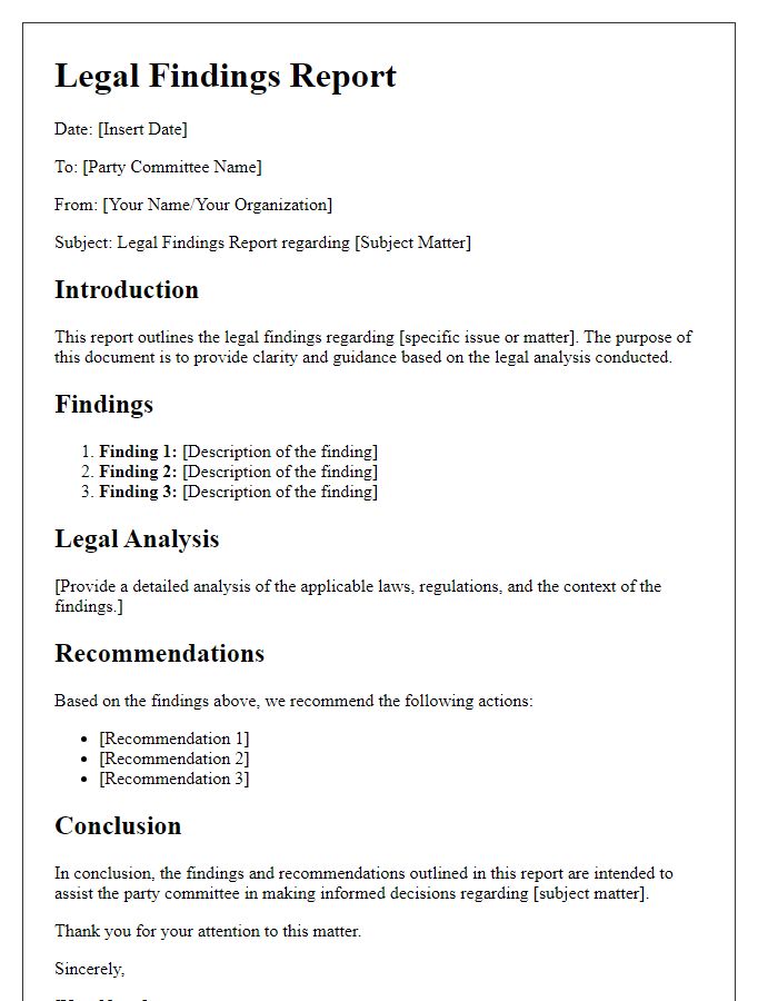 Letter template of legal findings report for party committee