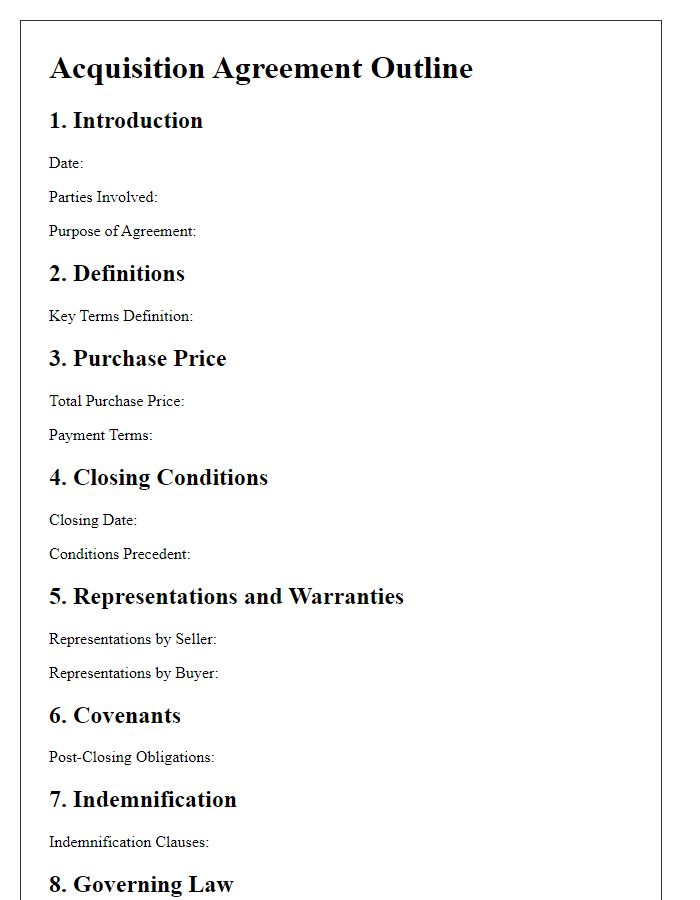 Letter template of Acquisition Agreement Outline