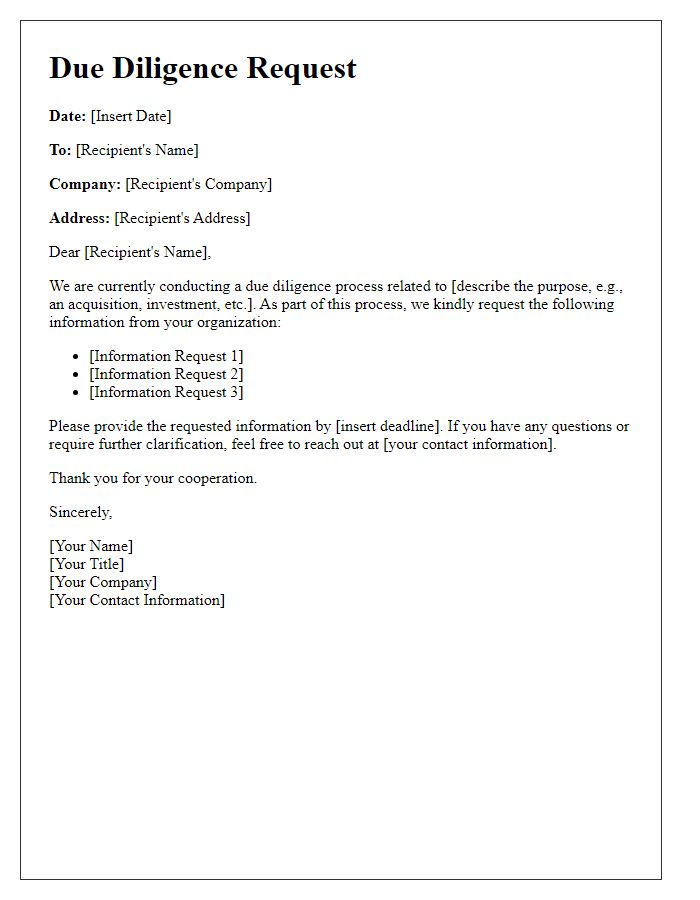 Letter template of Due Diligence Request