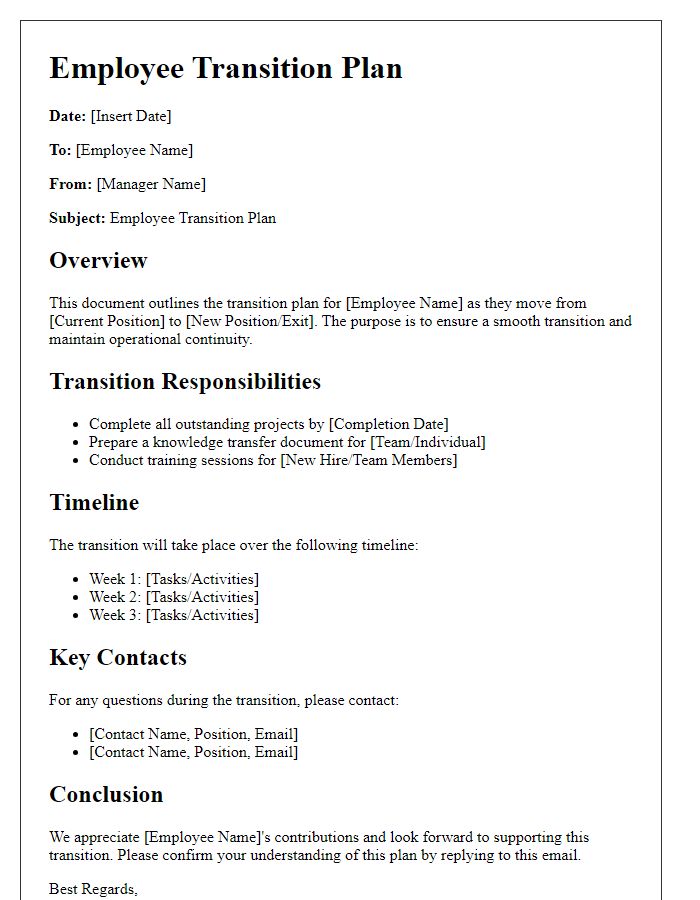 Letter template of Employee Transition Plan