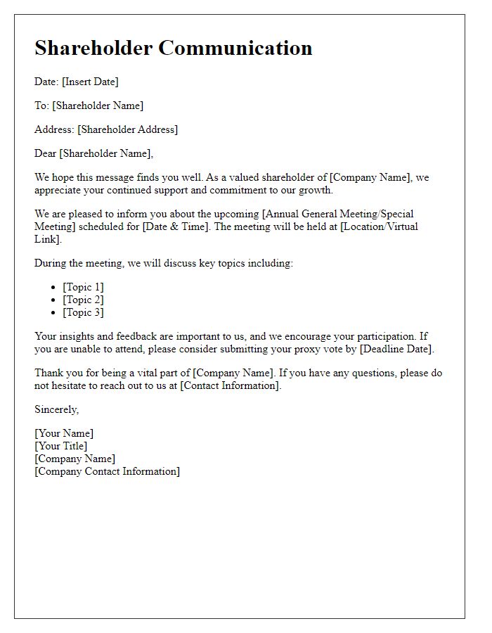 Letter template of Shareholder Communication