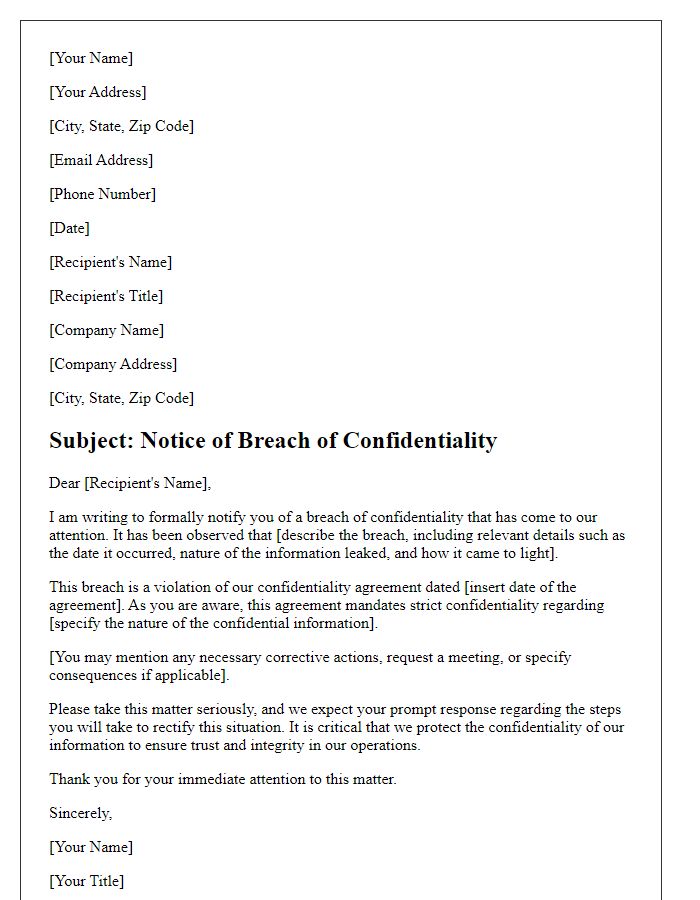 Letter template of breach of confidentiality notice.