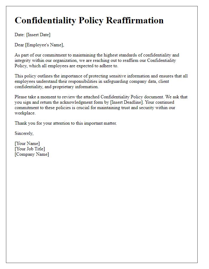 Letter template of confidentiality policy reaffirmation.