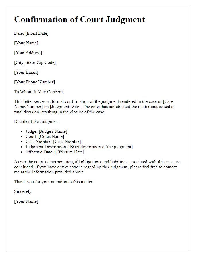 Letter template of Confirmation of Court Judgment for Case Closure