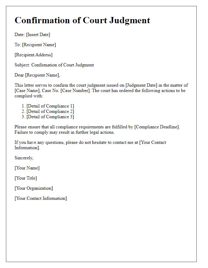 Letter template of Confirmation of Court Judgment for Compliance Details