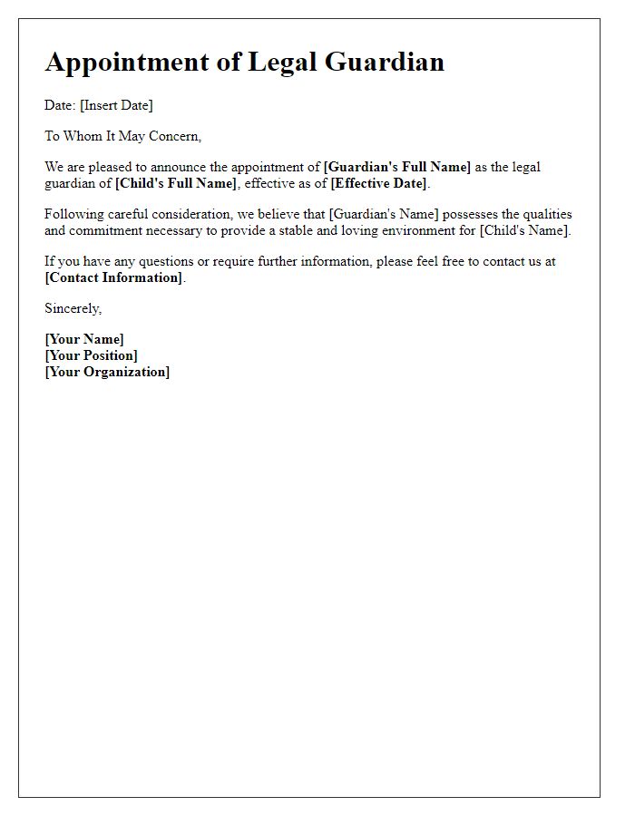 Letter template of Appointment of Legal Guardian Announcement