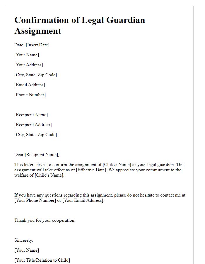 Letter template of Confirmation for Legal Guardian Assignment