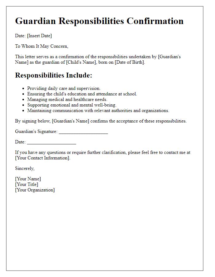 Letter template of Guardian Responsibilities Confirmation