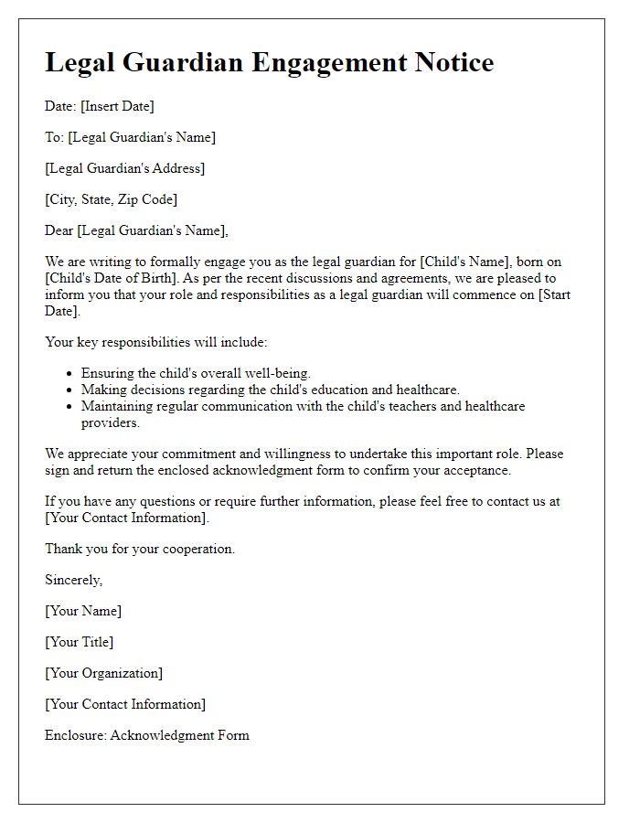 Letter template of Legal Guardian Engagement Notice