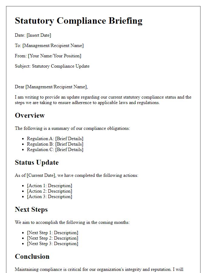 Letter template of statutory compliance briefing for management