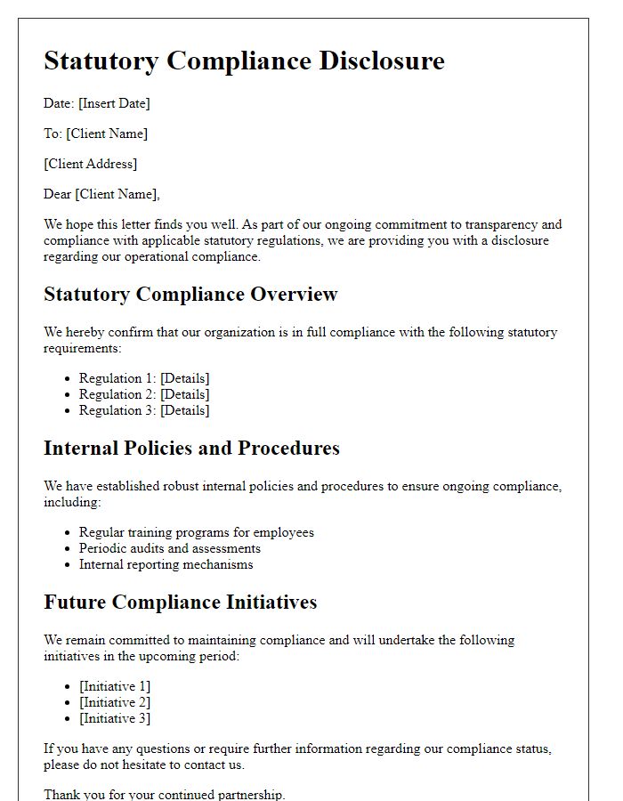 Letter template of statutory compliance disclosure for clients