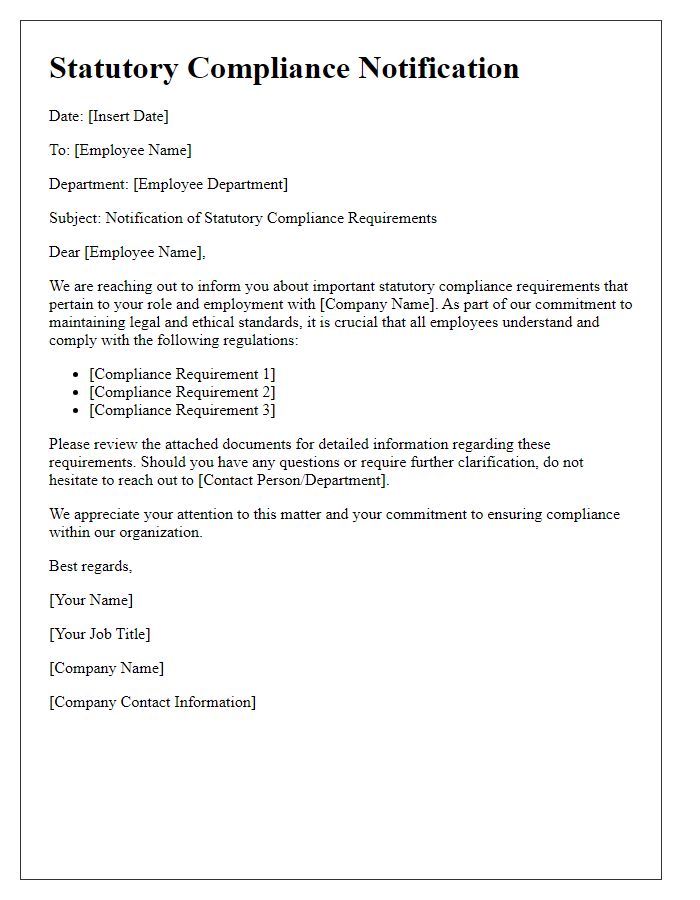 Letter template of statutory compliance notification for employees