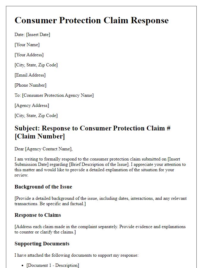 Letter template of detailed explanation for consumer protection claim response