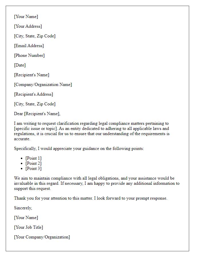 Letter template of legal compliance clarification request