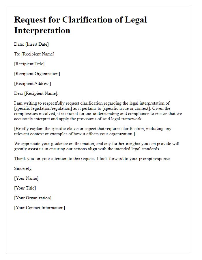 Letter template of legal interpretation clarification request