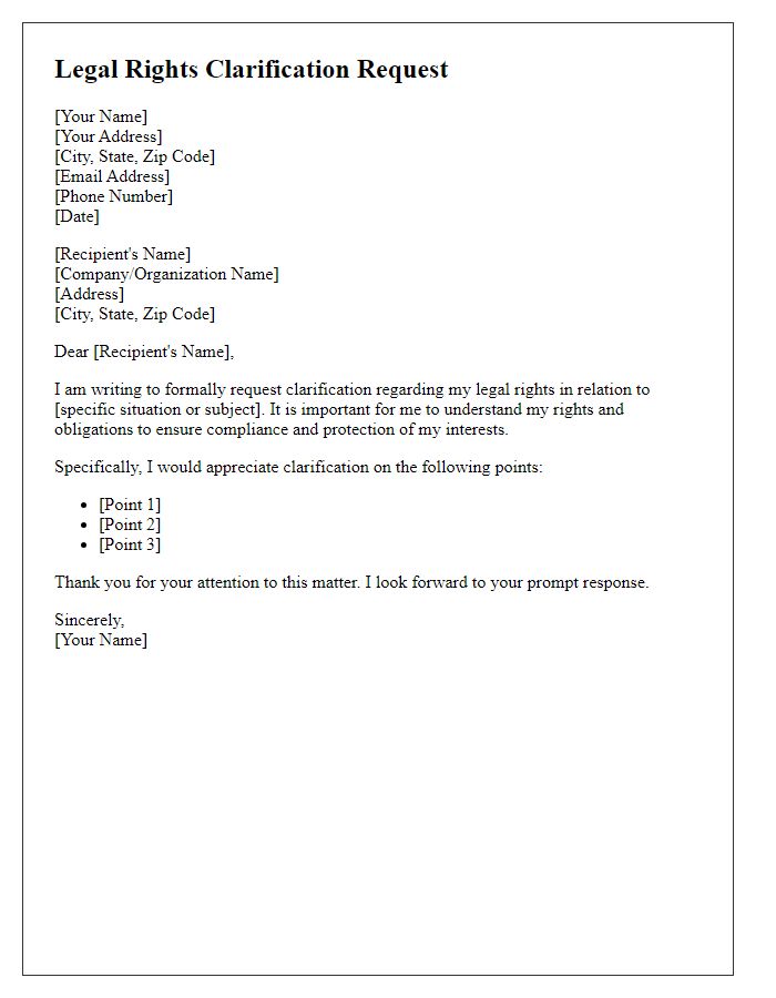 Letter template of legal rights clarification request