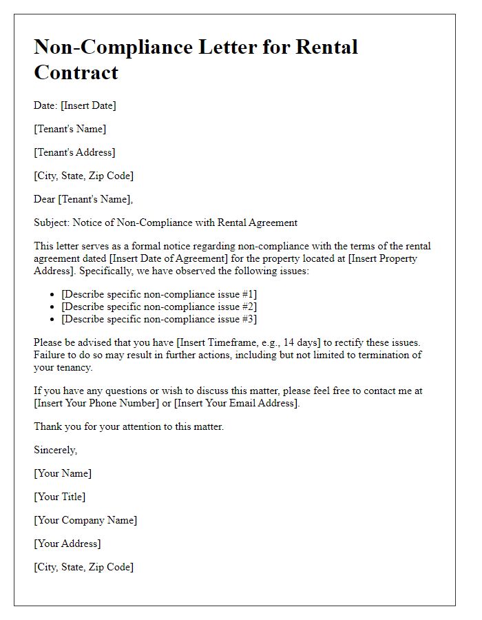 Letter template of rental contract non-compliance letter