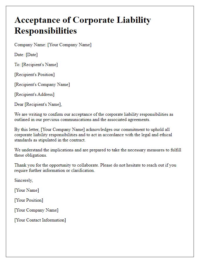 Letter template of Acceptance of Corporate Liability Responsibilities