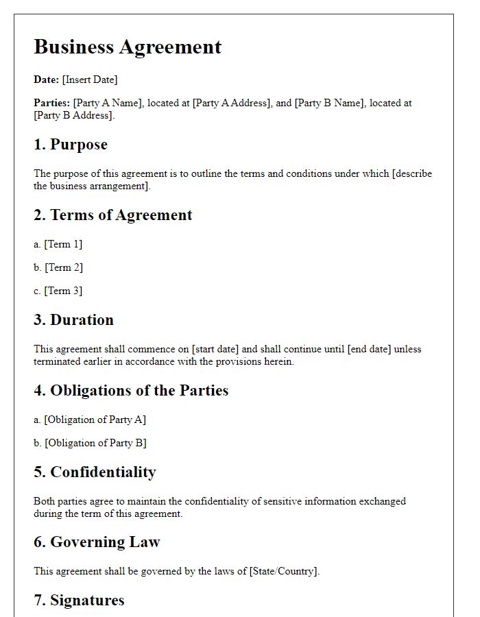 Letter template of business agreement for legal scrutiny