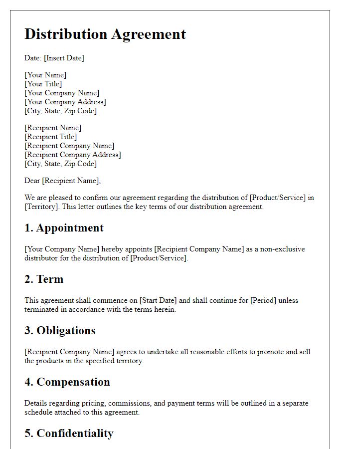 Letter template of distribution agreement for legal analysis