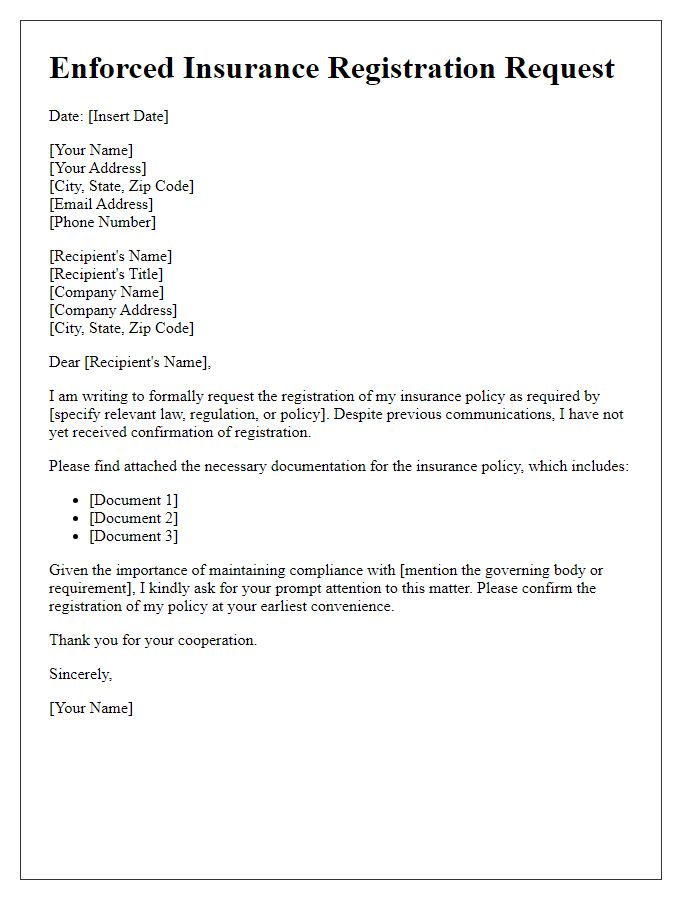 Letter template of enforced insurance registration request