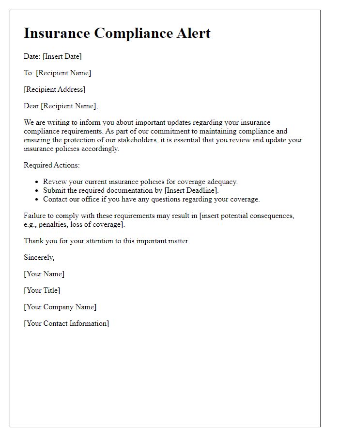 Letter template of required insurance compliance alert