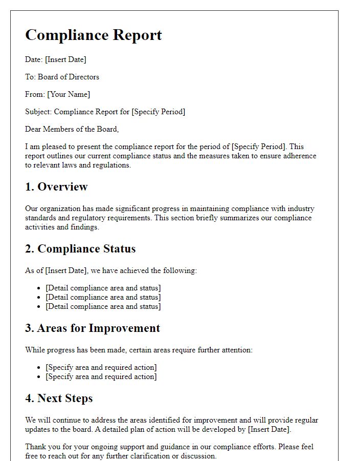 Letter template of compliance report for board of directors