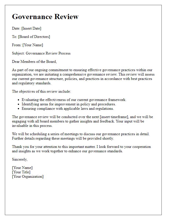 Letter template of governance review for board of directors