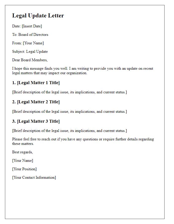 Letter template of legal update for board of directors