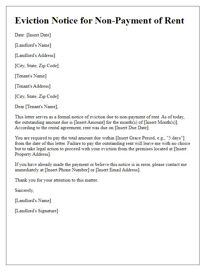 Letter template of eviction letter for non-payment of rent.