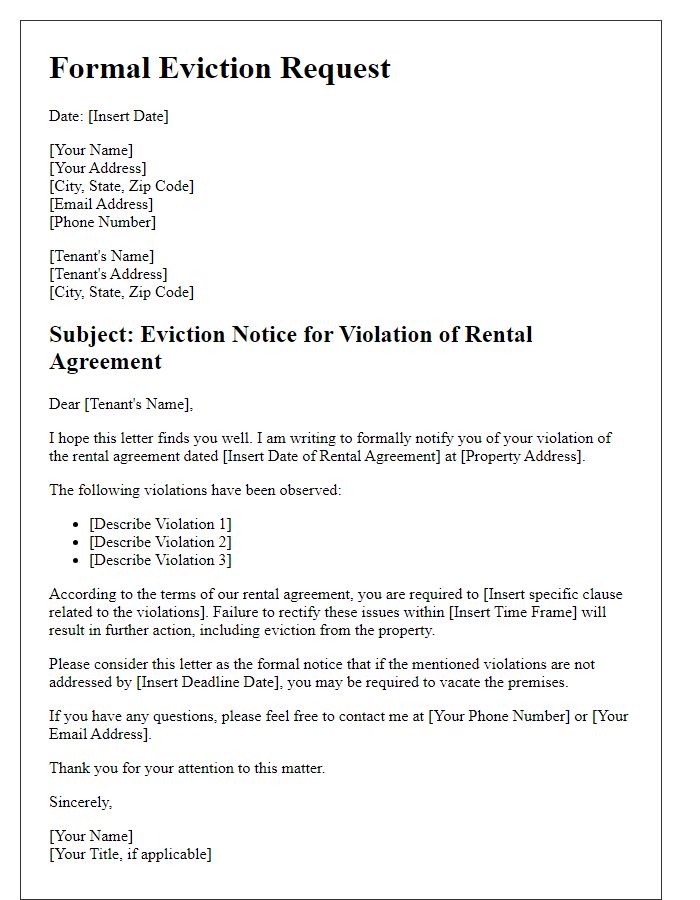 Letter template of formal eviction request for rental agreement violation.