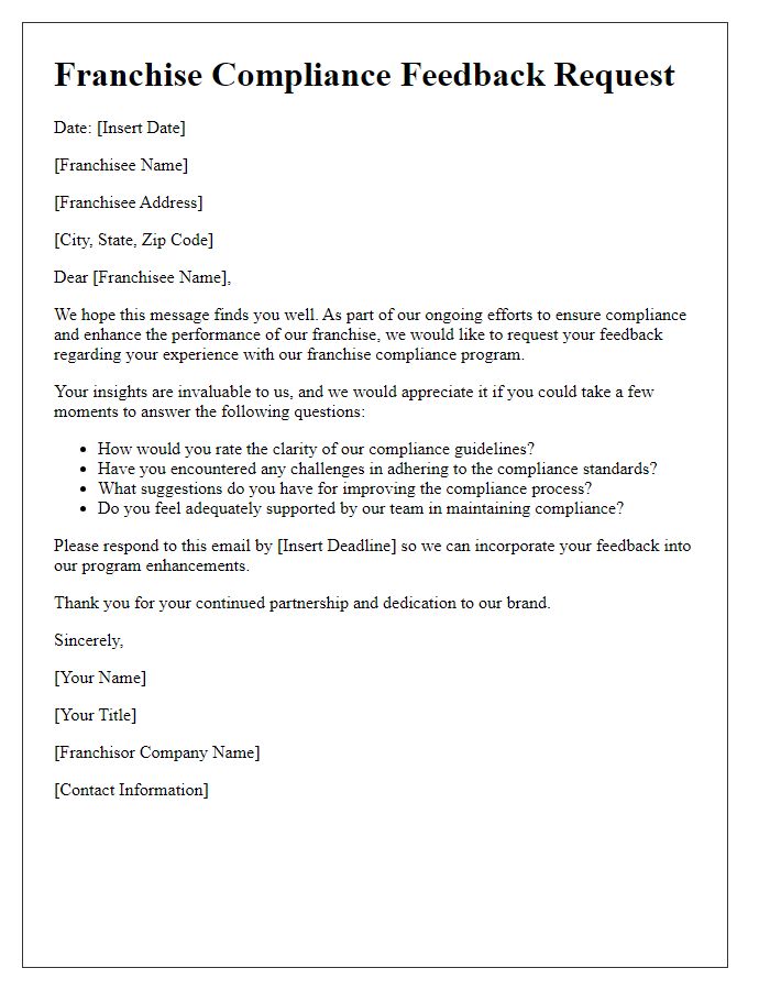 Letter template of Franchise Compliance Feedback Request