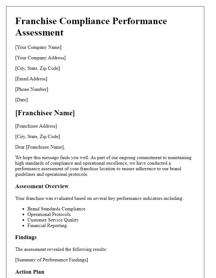 Letter template of Franchise Compliance Performance Assessment