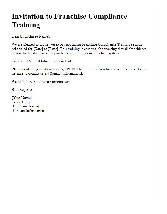 Letter template of Franchise Compliance Training Invitation