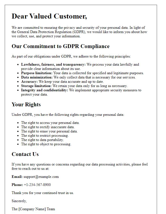 Letter template of GDPR compliance guidance for customers.