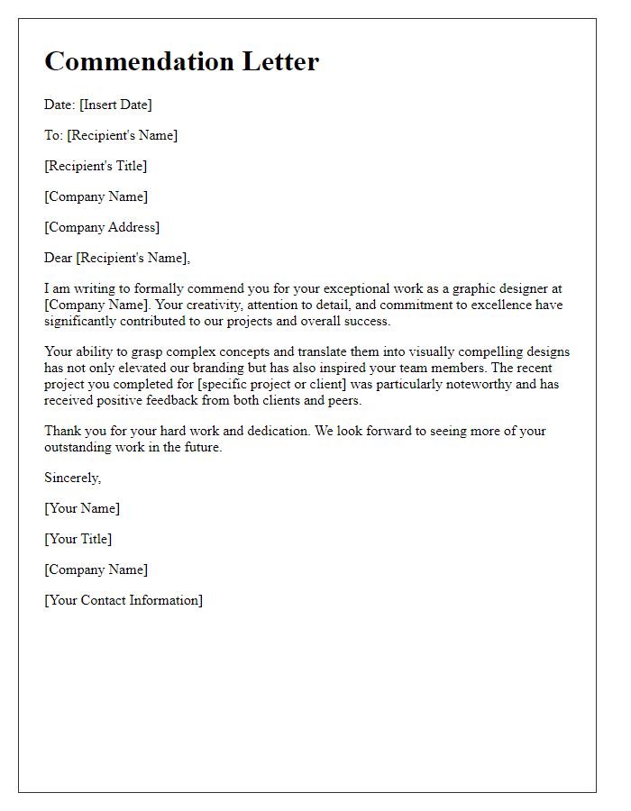 Letter template of commendation for an exceptional graphic designer