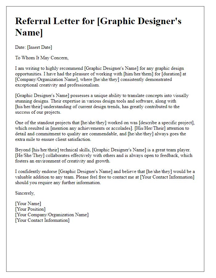 Letter template of referral for a talented graphic designer