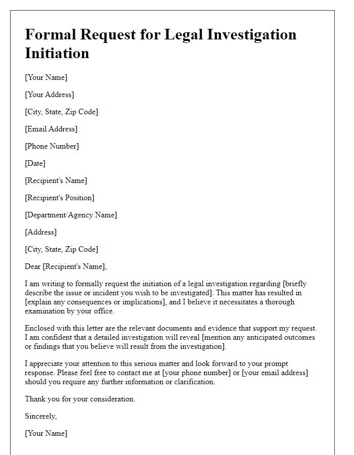 Letter template of formal request for legal investigation initiation