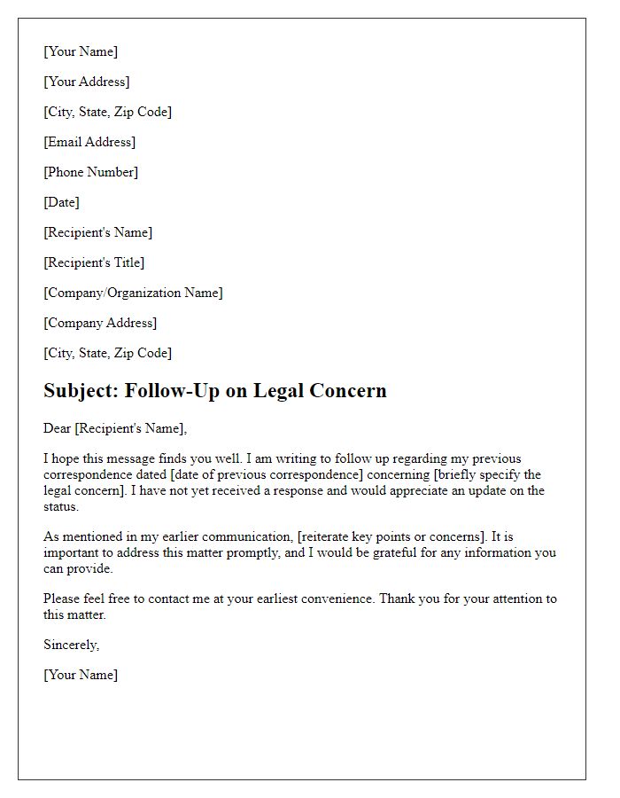 Letter template of legal concern follow-up