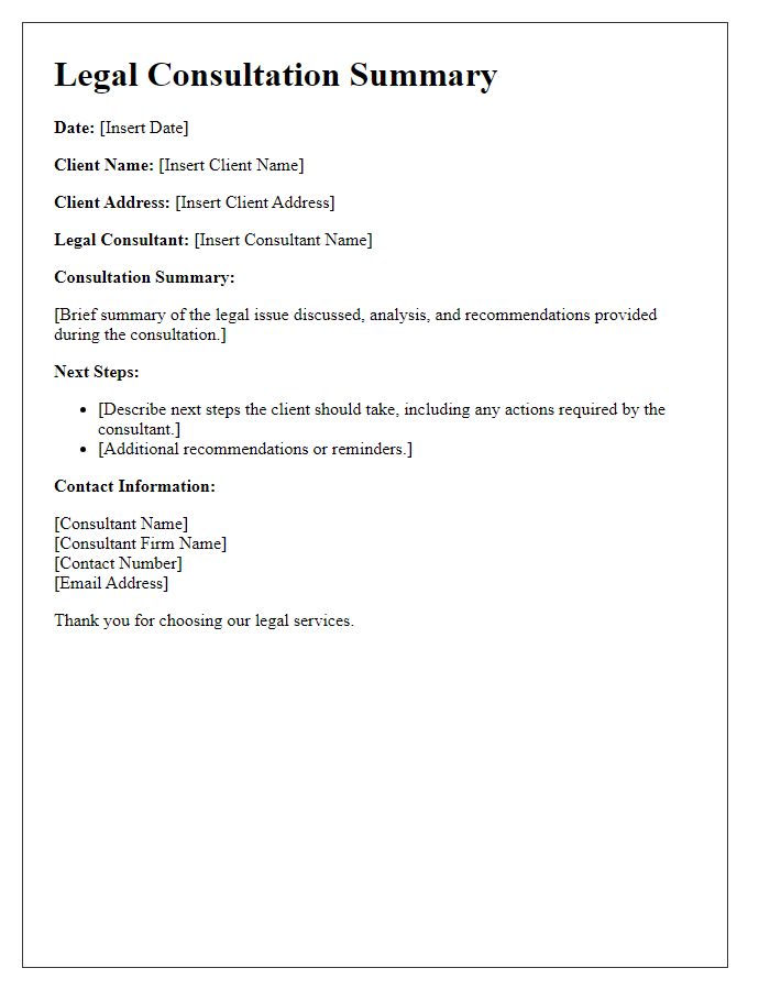 Letter template of legal consultation summary