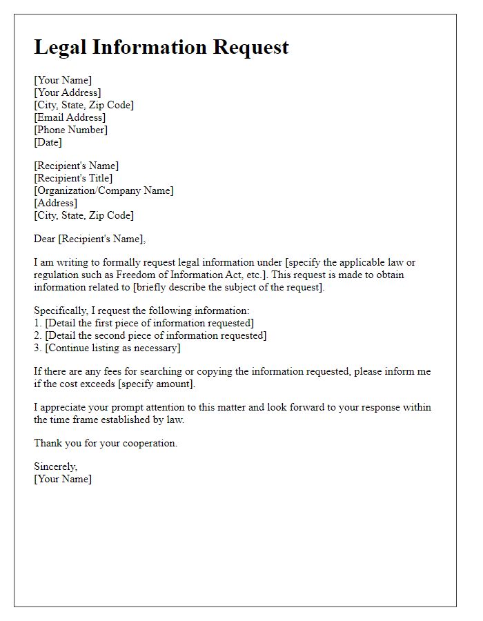 Letter template of legal information request