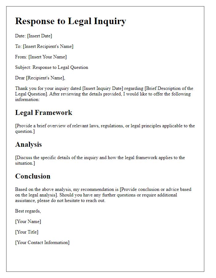 Letter template of legal question response