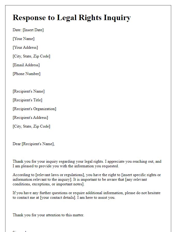 Letter template of legal rights inquiry response